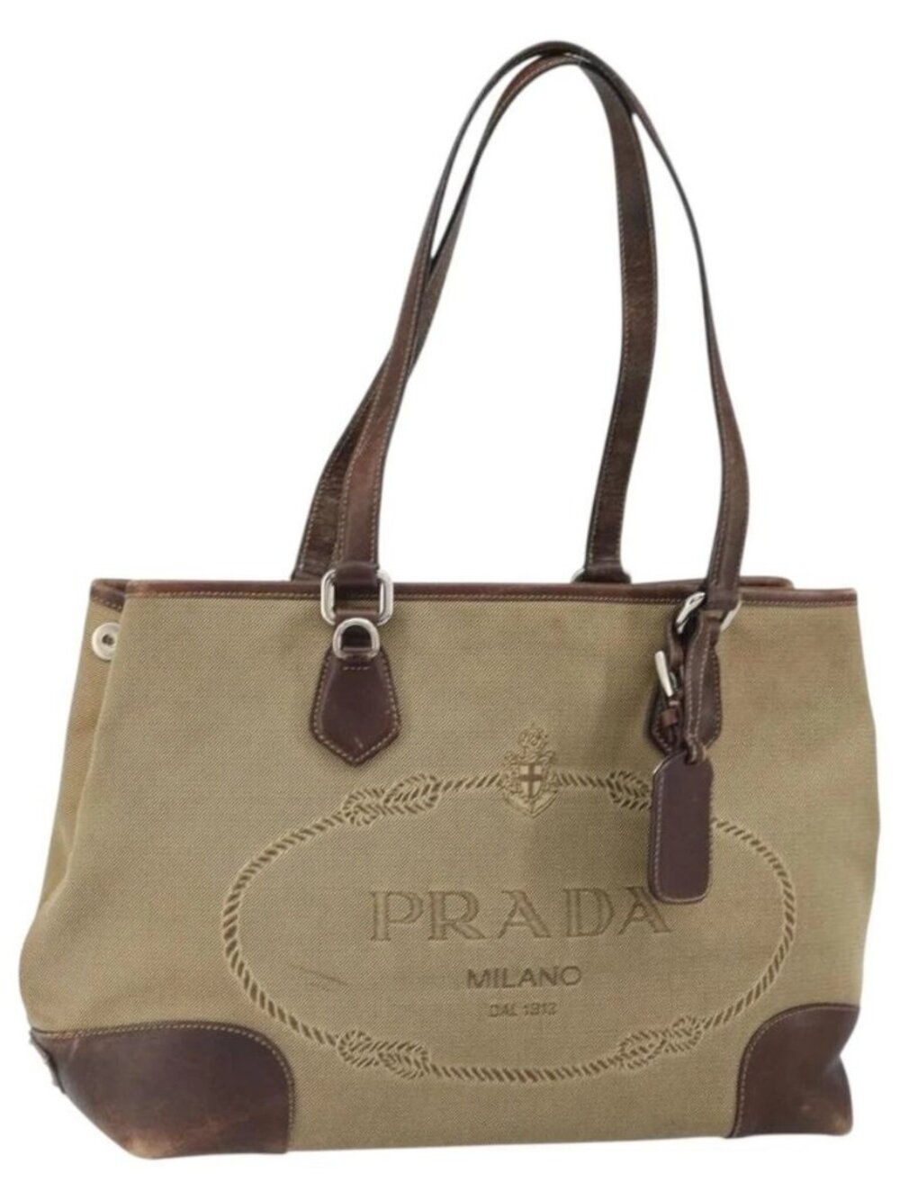 PRADA Tote Bag Canvas Beige Silver Auth 162142 - Picture 2 of 16